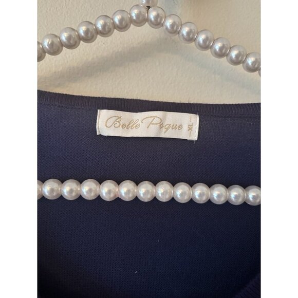 Belle Poque Womens Size XL Blue Cardigan Sweater White Trim Button Front - Picture 4 of 4